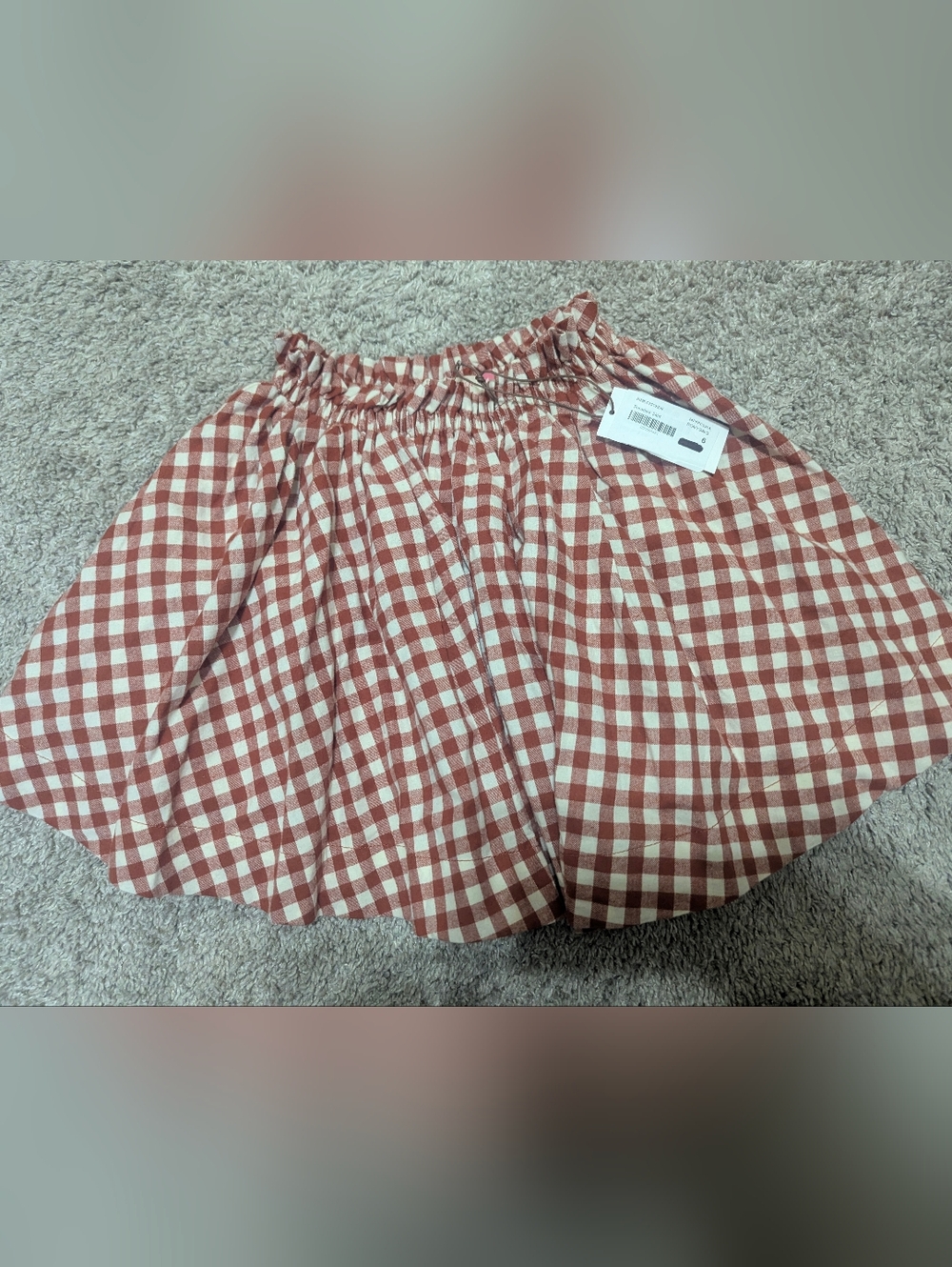 Pink Chicken Rust and White Gingham Elastic Waist Skirt